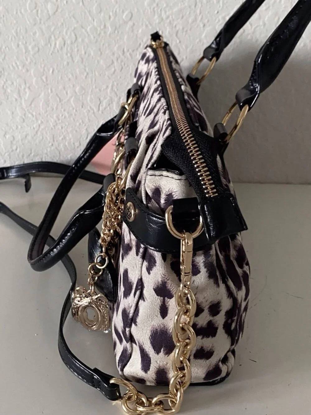 Juicy Couture Fashionable Juicy Satchel Bag Crossbody W/Charm Snow Leopard NEW